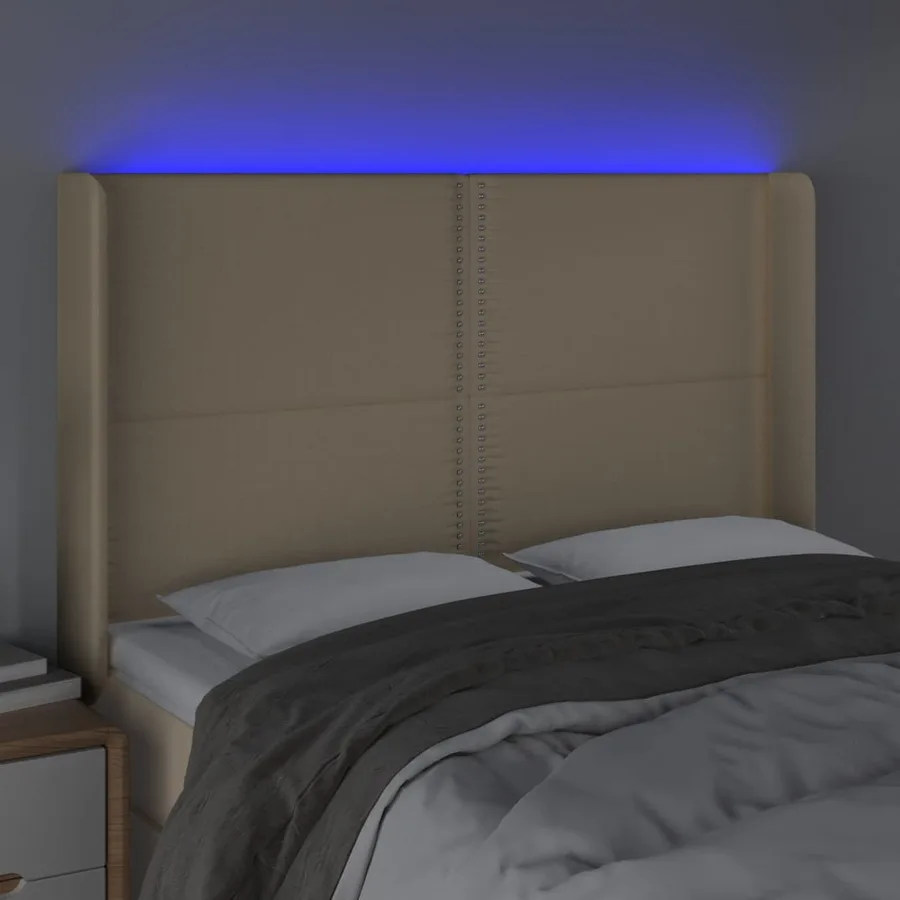 Tête de lit à LED Crème 147x16x118/128 cm Tissu - 4