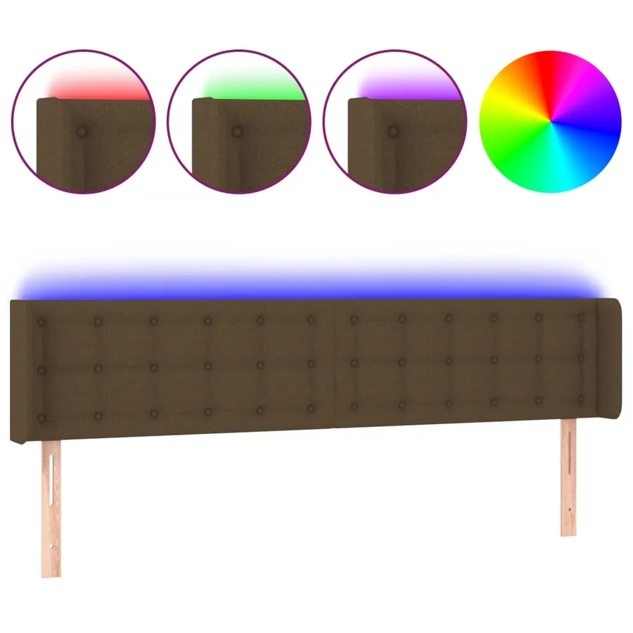 Tête de lit à LED Marron foncé 203x16x78/88 cm Tissu - 2