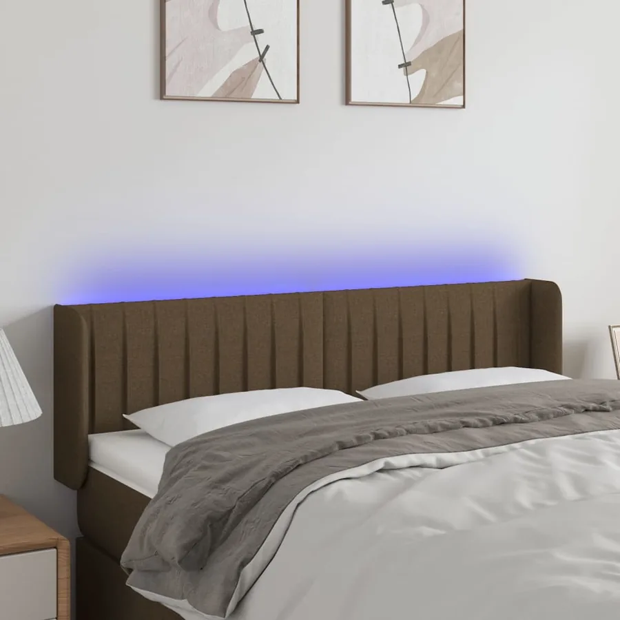 Tête de lit à LED Marron foncé 147x16x78/88 cm Tissu