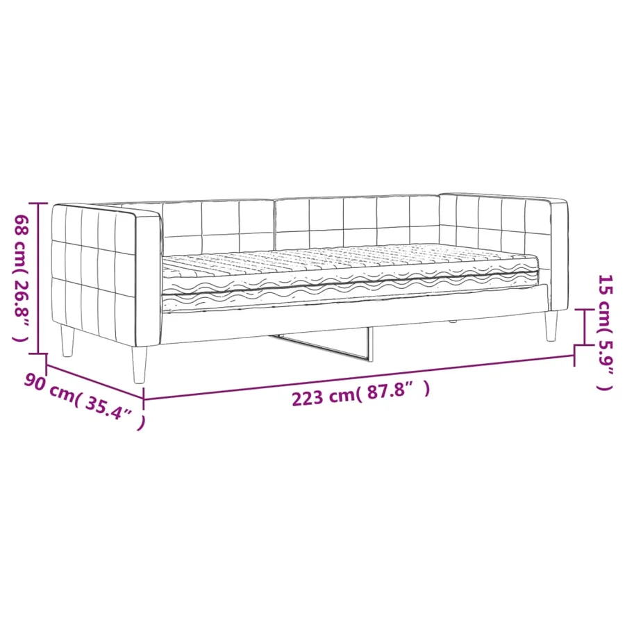 Lit de jour avec matelas noir 80x200 cm velours - 12
