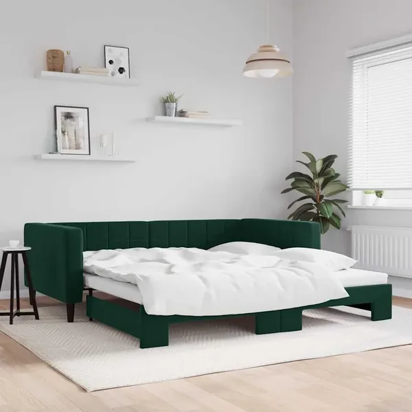 Lit de jour avec gigogne sans matelas vert foncé 100x200 cm