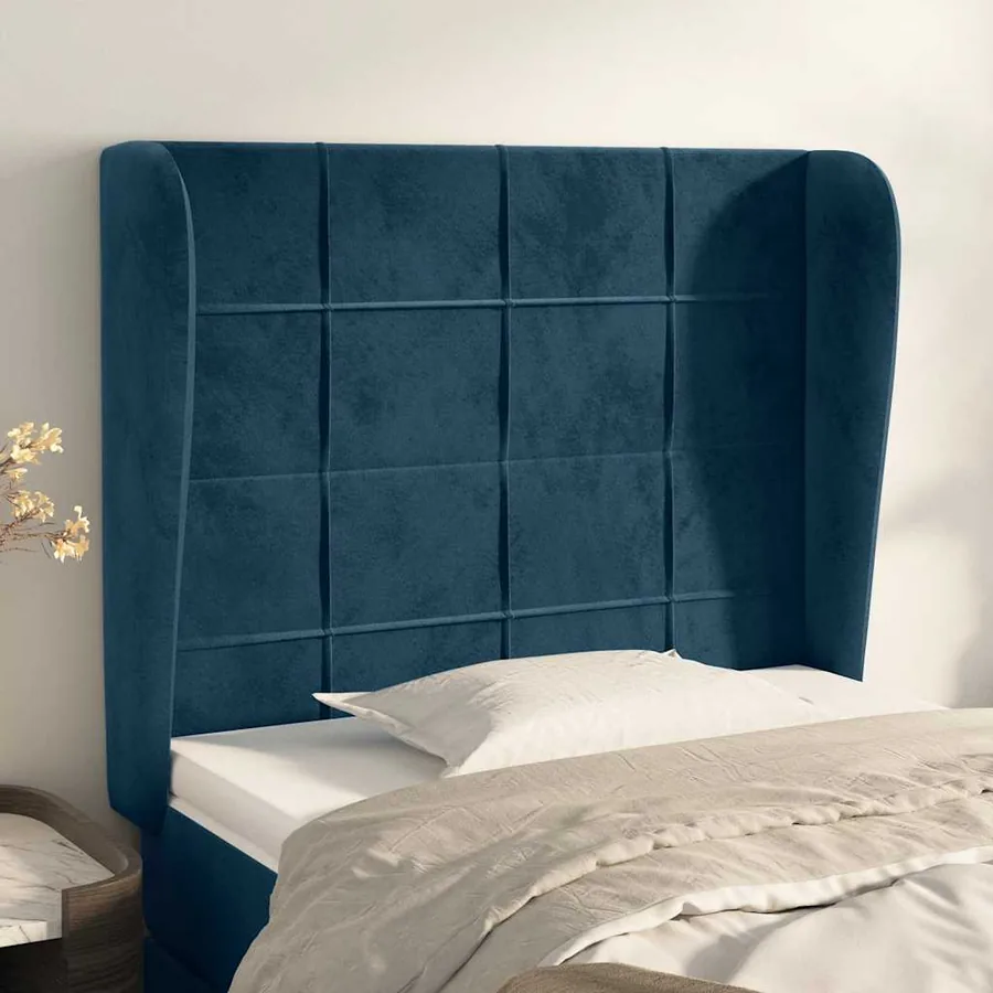 Tête de lit avec oreilles Bleu foncé 93x23x118/128 cm Velours