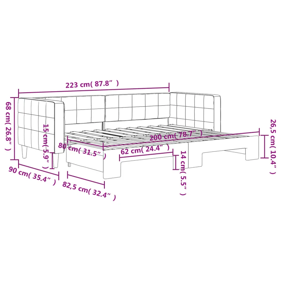 Lit de jour avec gigogne sans matelas rose 80x200 cm - 11