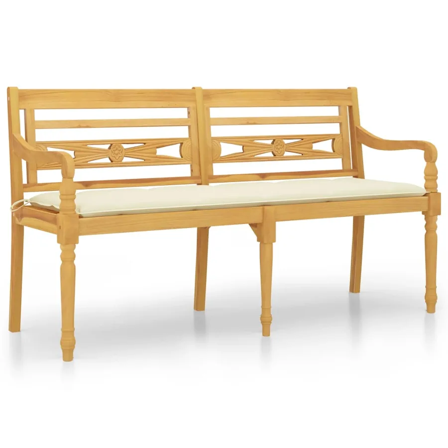 Banc Batavia avec coussin crème 150 cm Bois de teck massif - 2