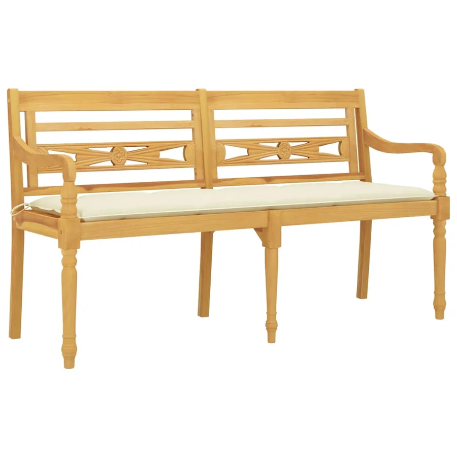 Banc Batavia avec coussin crème 150 cm Bois de teck massif - 3