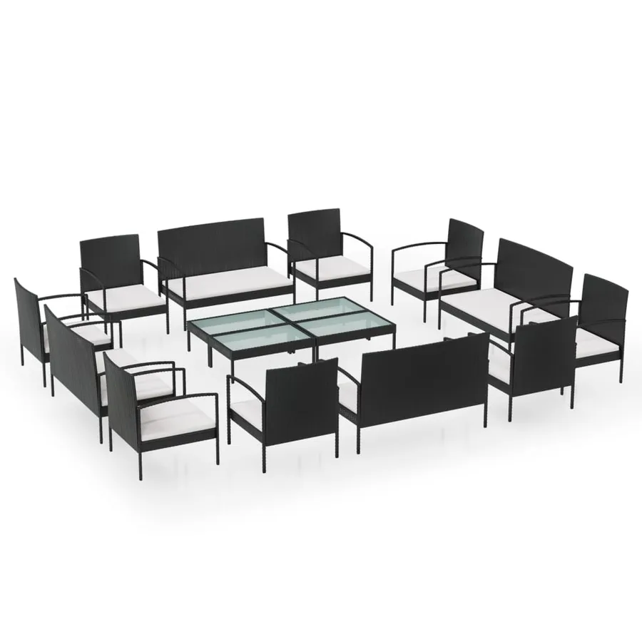 Salon de jardin 16 pcs avec coussins Résine tressée Noir - 2