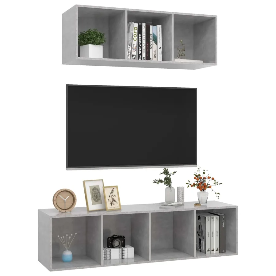 Ensemble de meuble TV 2 pcs Gris béton Bois d'ingénierie - 3