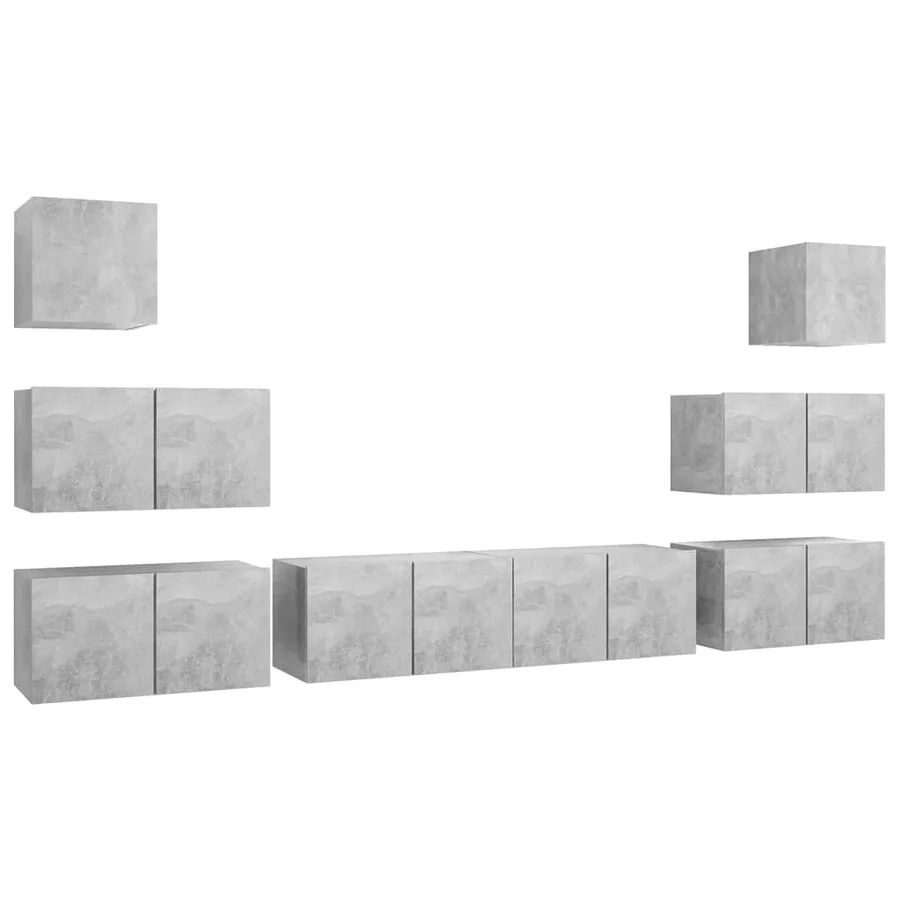 Ensemble de meubles TV 8 pcs Gris béton Bois d'ingénierie - 2