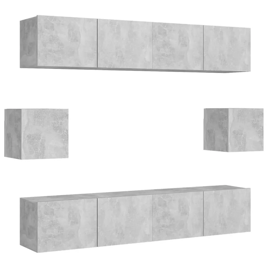 Ensemble de meubles TV 6 pcs Gris béton Bois d'ingénierie - 2