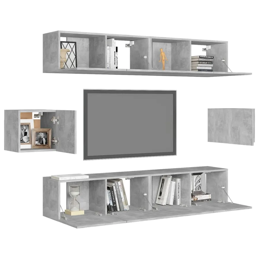 Ensemble de meubles TV 6 pcs Gris béton Bois d'ingénierie - 3