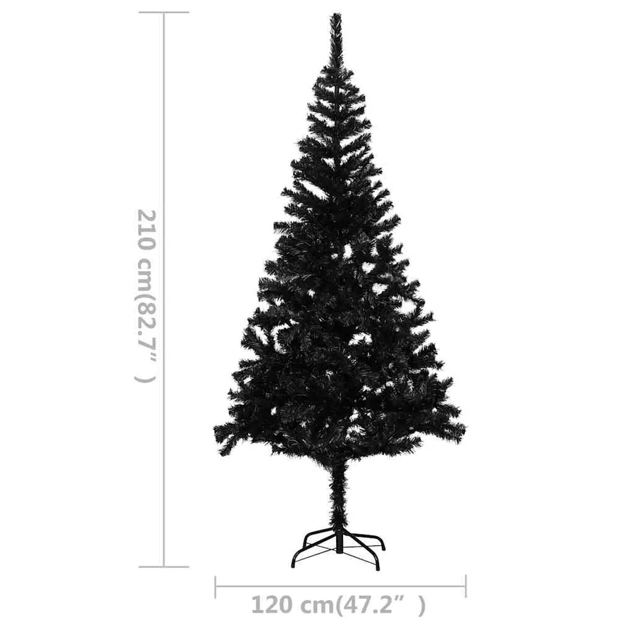 Arbre de Noël artificiel pré-éclairé et boules noir 210 cm PVC - 12