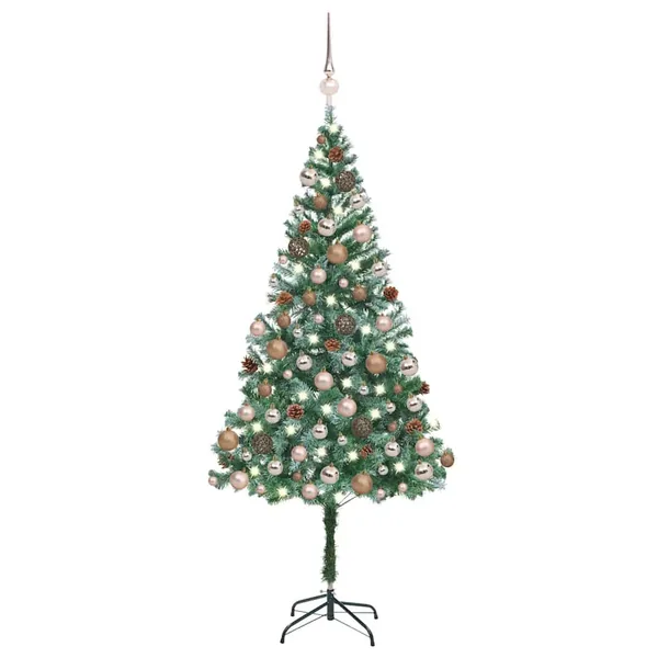 Arbre de Noël artificiel pré-éclairé/boules pommes de pin 180cm