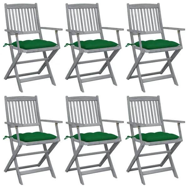 Chaises pliables d'extérieur lot de 6 et coussins Bois d'acacia