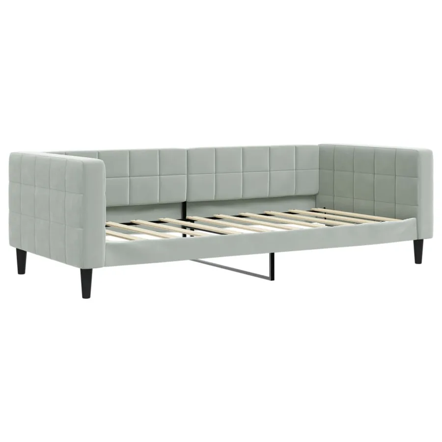 Lit de jour avec gigogne et matelas gris clair 90x190cm velours - 4