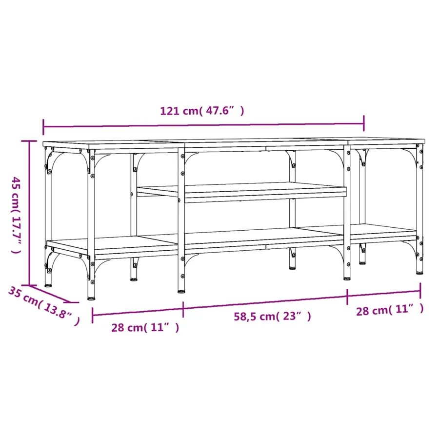 Meuble TV sonoma gris 121x35x45 cm bois d'ingénierie et fer - 9