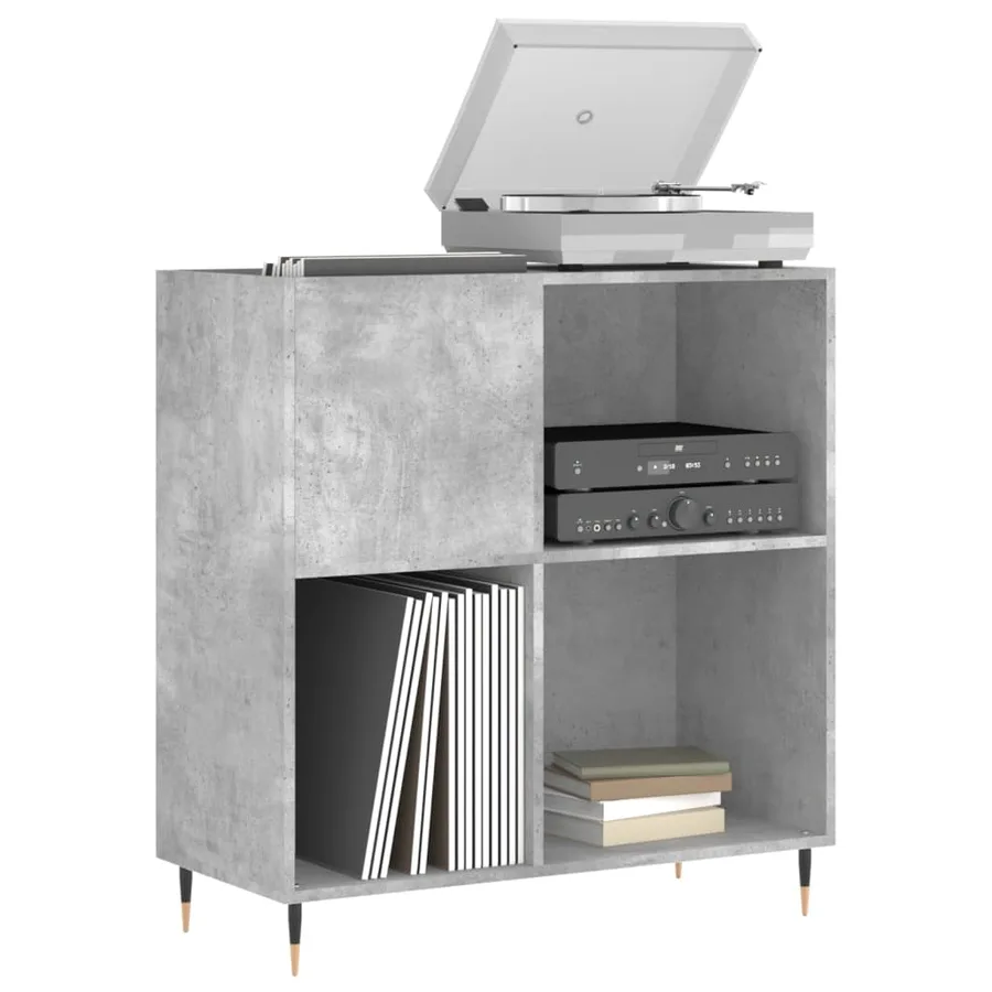 Armoire à disques gris béton 84,5x38x89 cm bois d'ingénierie - 3