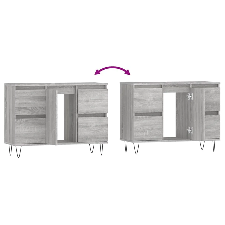 Armoire salle de bain sonoma gris 80x33x60 cm bois d'ingénierie - 9
