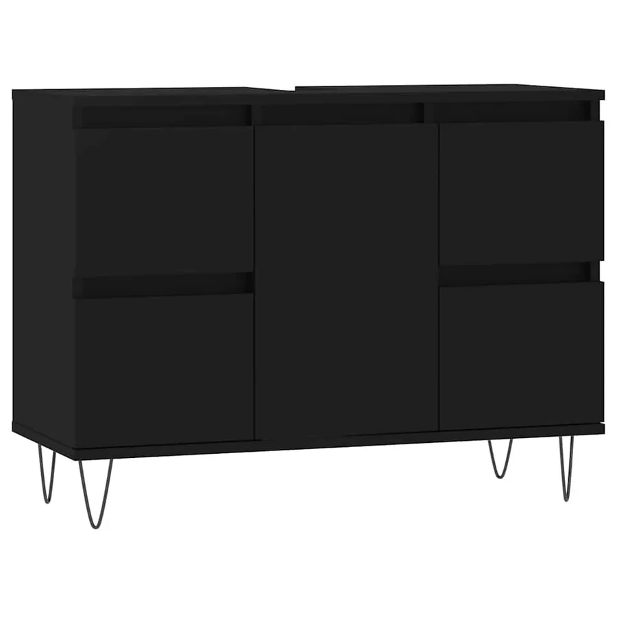 Armoire de salle de bain noir 80x33x60 cm bois d'ingénierie - 2