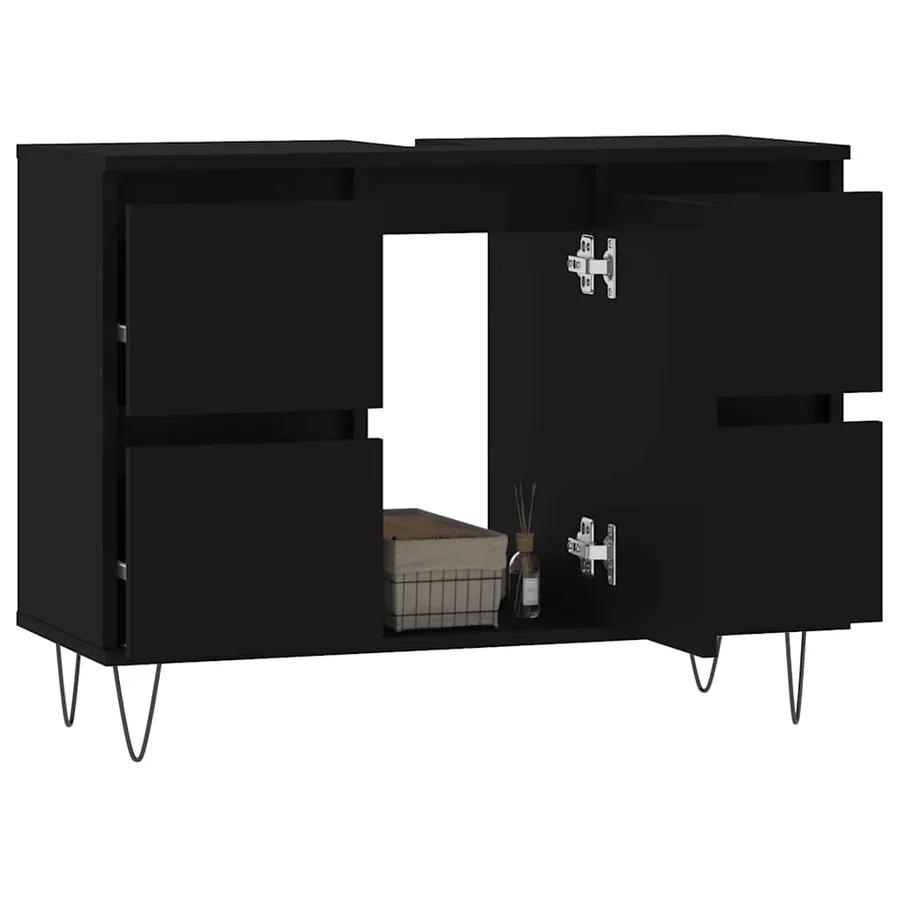 Armoire de salle de bain noir 80x33x60 cm bois d'ingénierie - 3