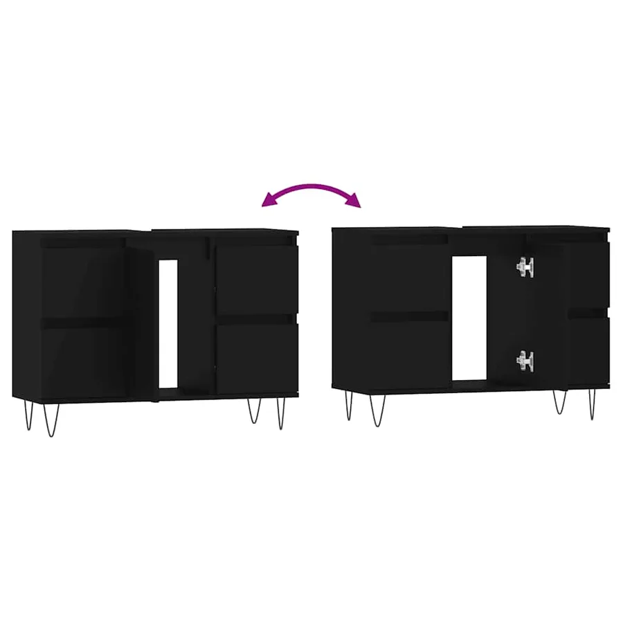 Armoire de salle de bain noir 80x33x60 cm bois d'ingénierie - 9