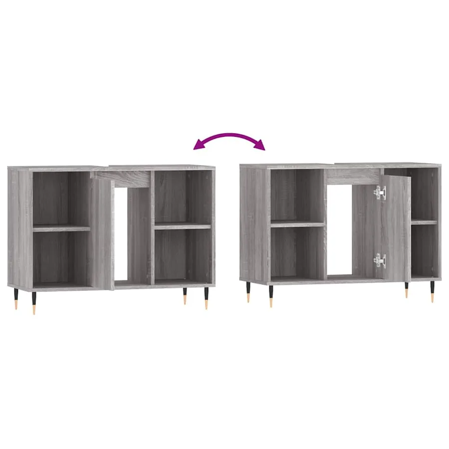 Armoire salle de bain sonoma gris 80x33x60 cm bois d'ingénierie - 10