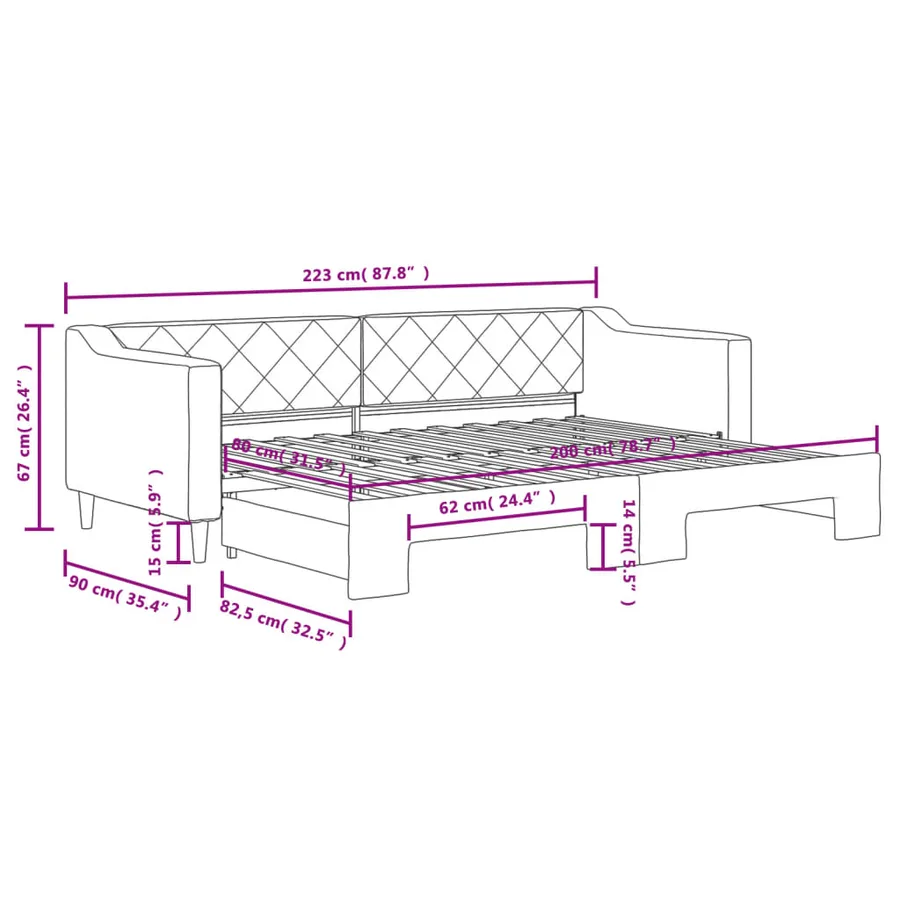 Lit de jour avec gigogne sans matelas gris clair 80x200 cm - 11