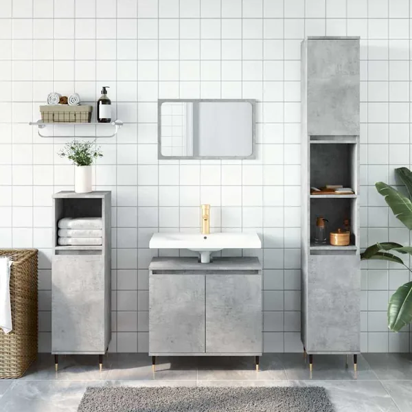 Armoire de bain gris béton 58x33x60 cm bois d'ingénierie