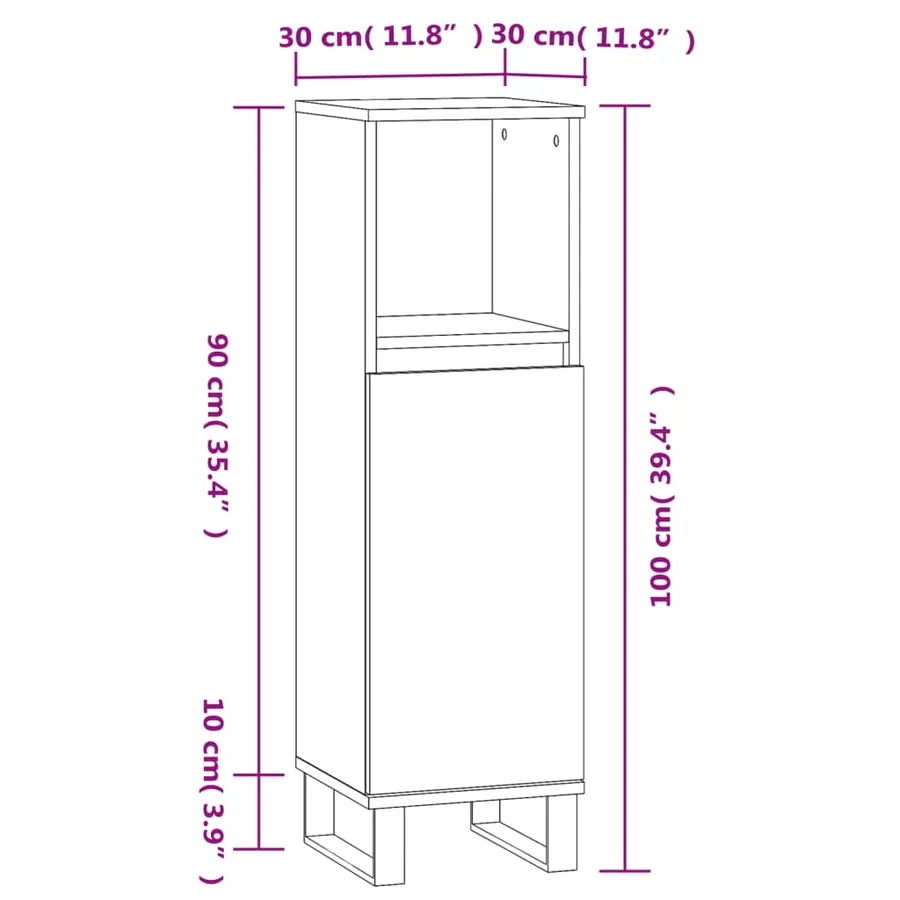 Armoire de bain chêne fumé 30x30x100 cm bois d'ingénierie - 12