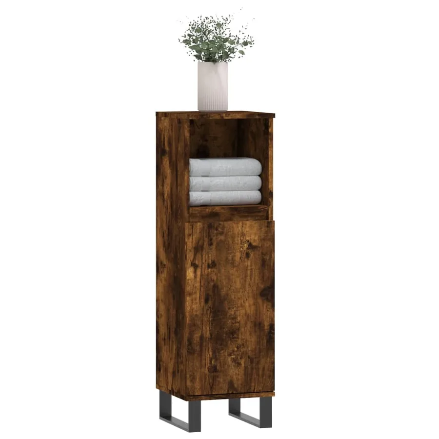 Armoire de bain chêne fumé 30x30x100 cm bois d'ingénierie - 3