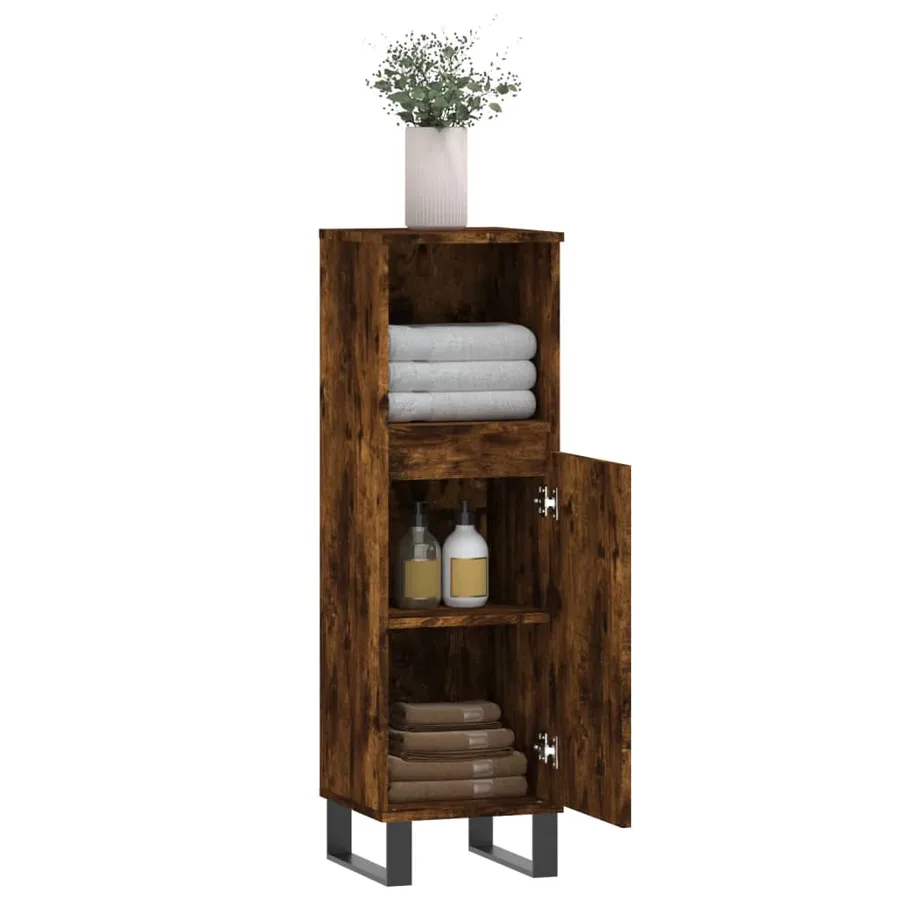Armoire de bain chêne fumé 30x30x100 cm bois d'ingénierie - 4
