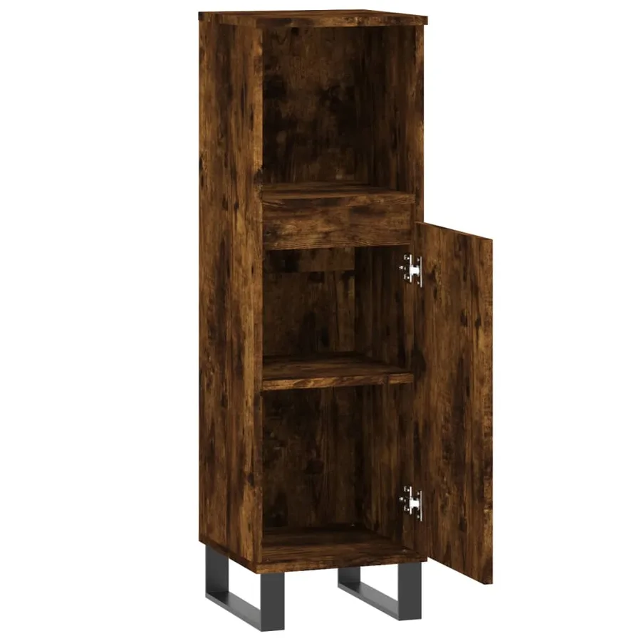 Armoire de bain chêne fumé 30x30x100 cm bois d'ingénierie - 5