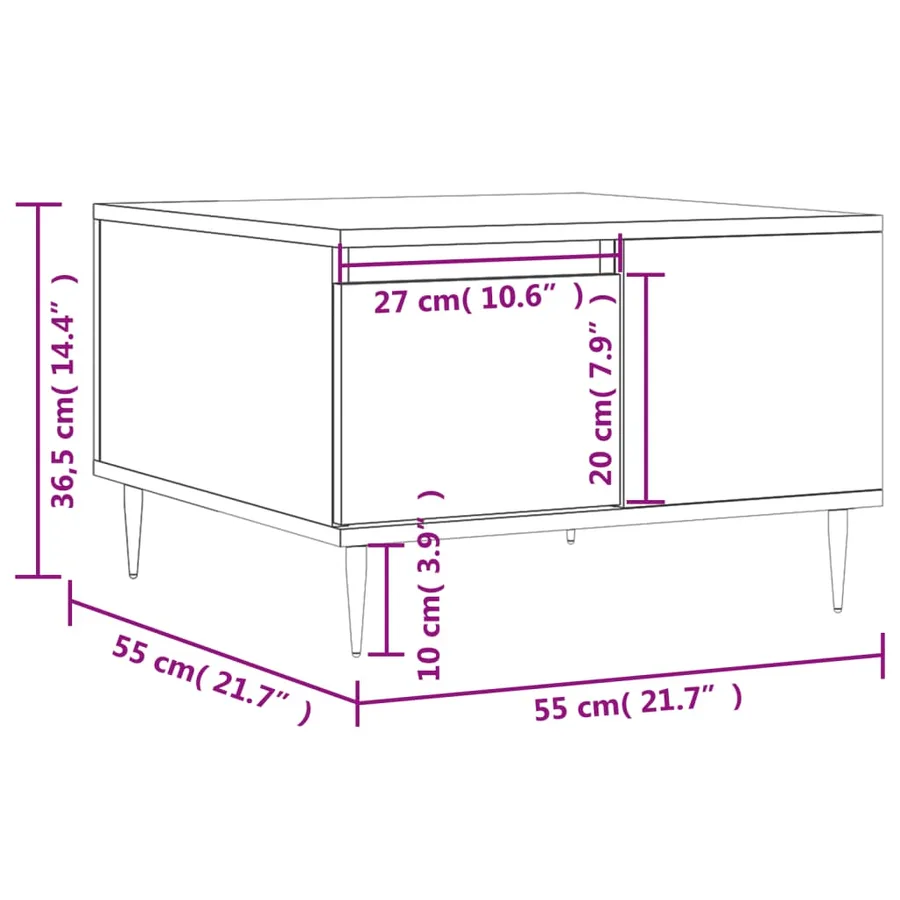 Table basse gris béton 55x55x36,5 cm bois d'ingénierie - 11
