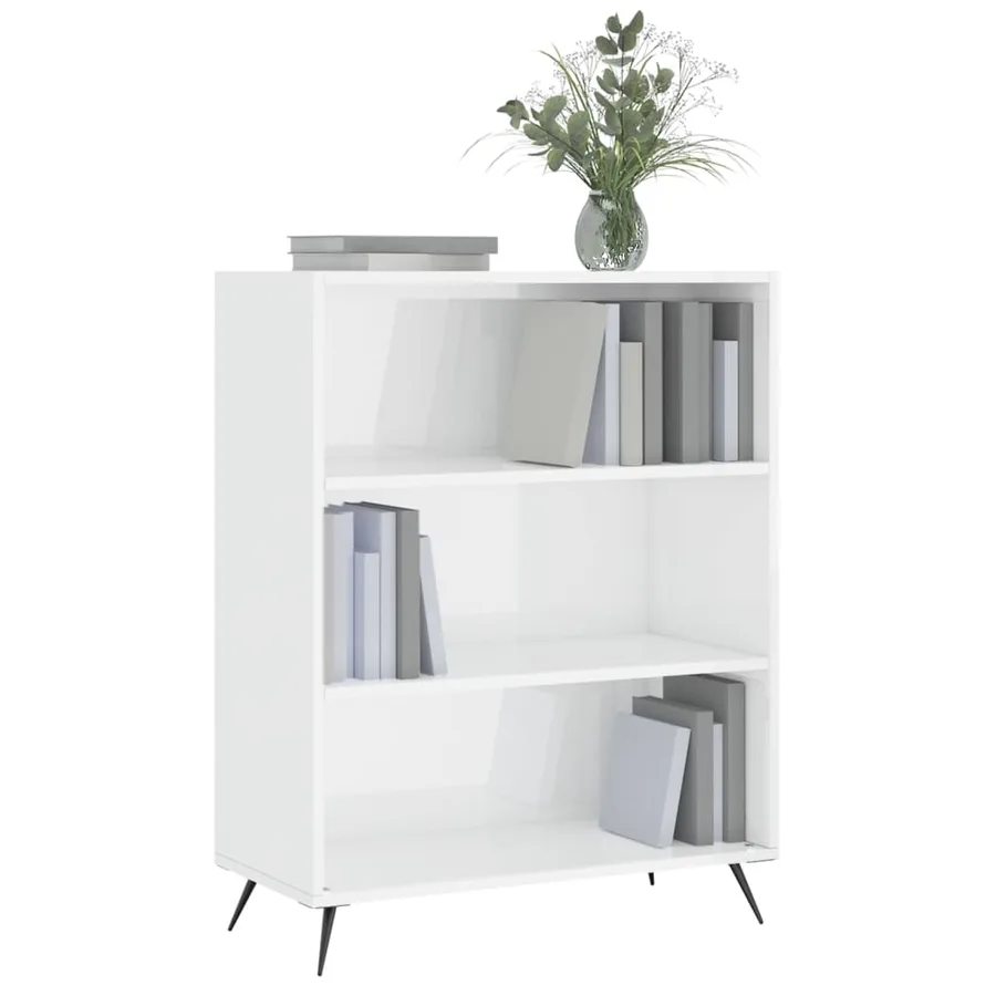 Bibliothèque blanc brillant 69,5x32,5x90 cm bois d'ingénierie - 3