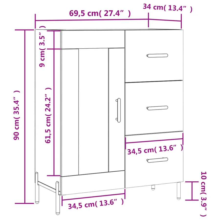 Buffet sonoma gris 69,5x34x90 cm bois d'ingénierie - 14
