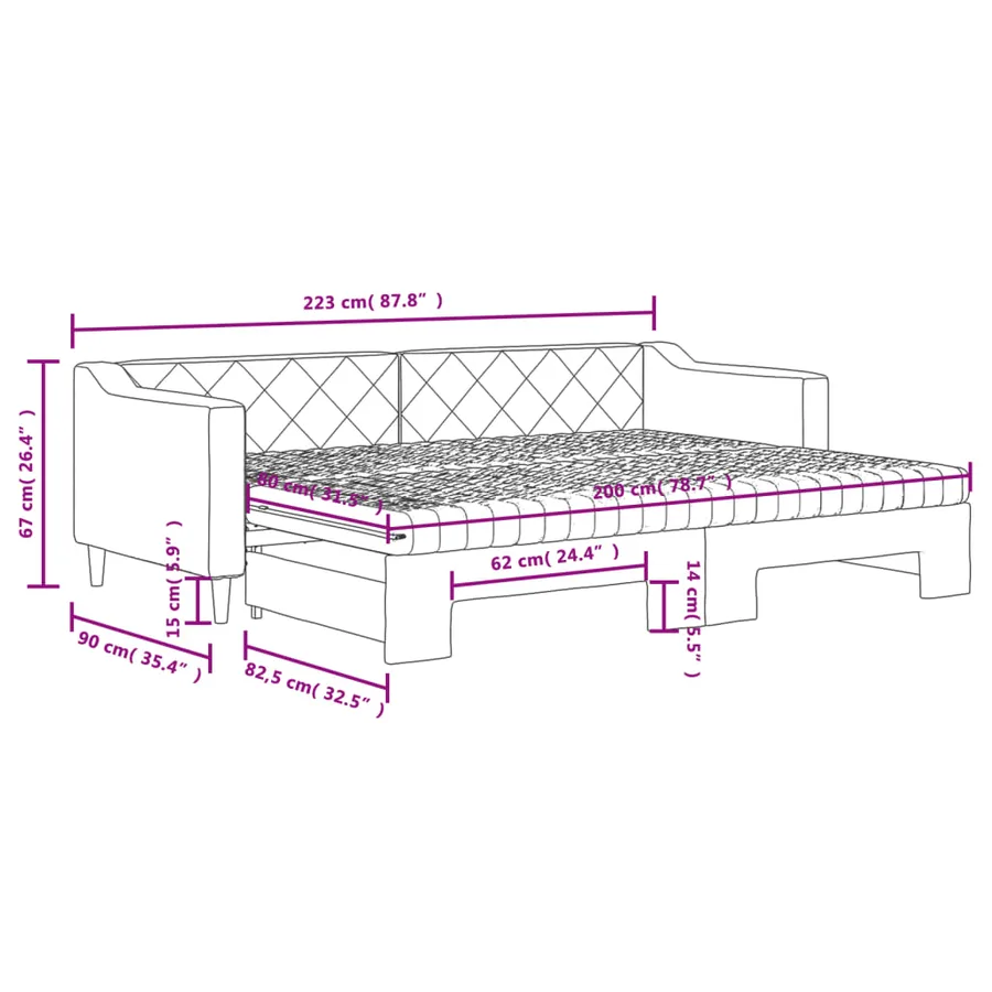 Lit de jour avec gigogne et matelas taupe 80x200 cm tissu - 12