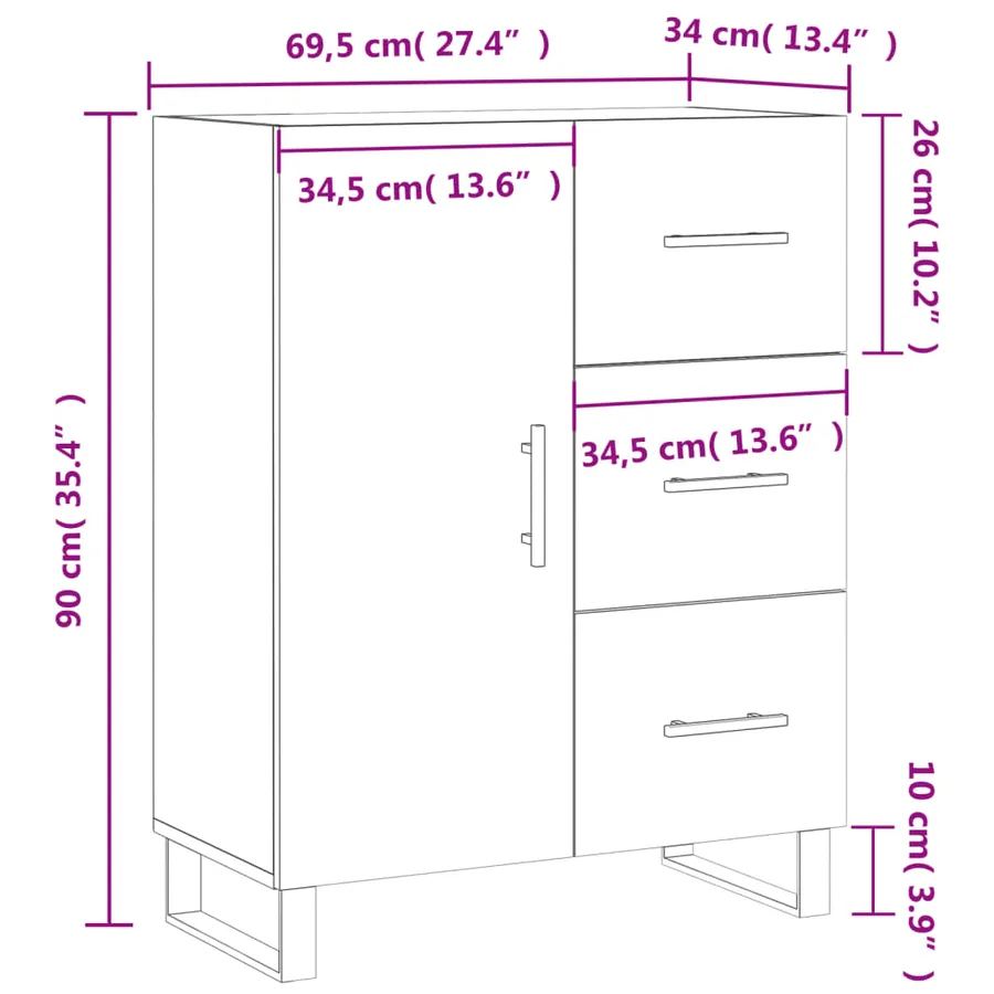 Buffet chêne sonoma 69,5x34x90 cm bois d'ingénierie - 13