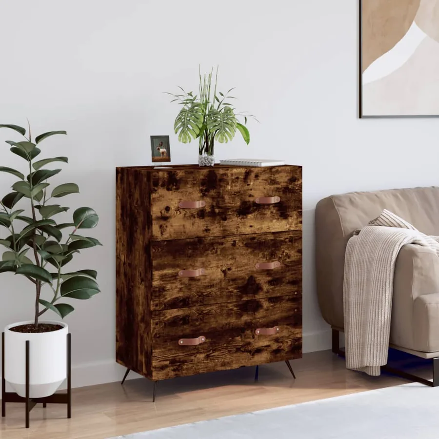 Commode chêne fumé 69,5 x 34 x 90 cm bois d'ingénierie
