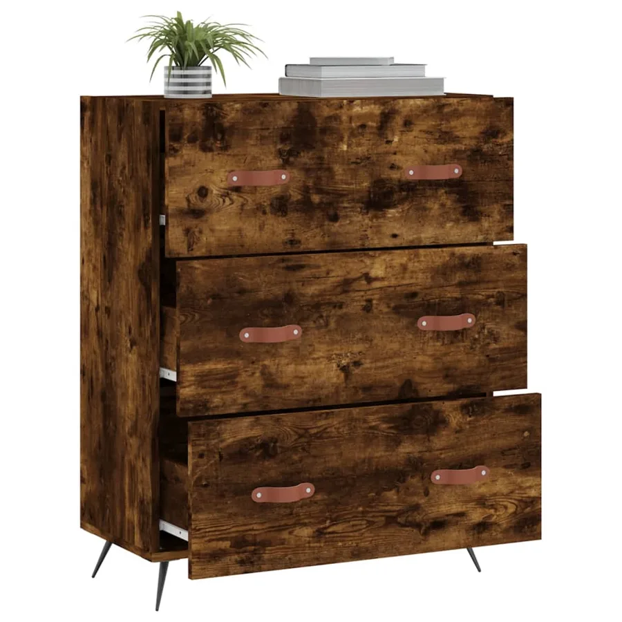 Commode chêne fumé 69,5 x 34 x 90 cm bois d'ingénierie - 4