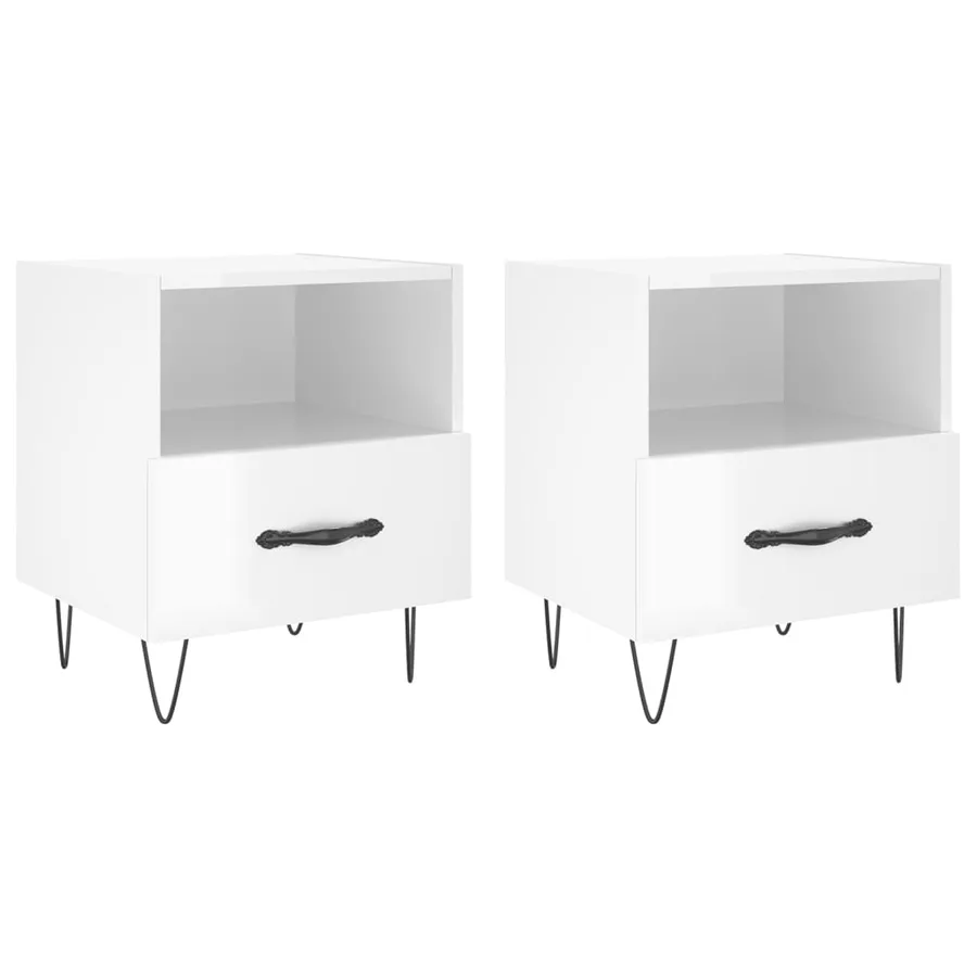 Tables de chevet 2 pcs blanc brillant 40x35x47,5 cm - 2