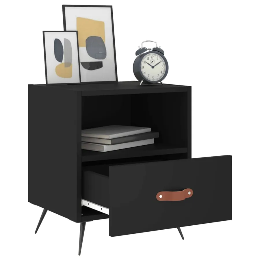 Tables de chevet 2 pcs noir 40x35x47,5 cm bois d’ingénierie - 4