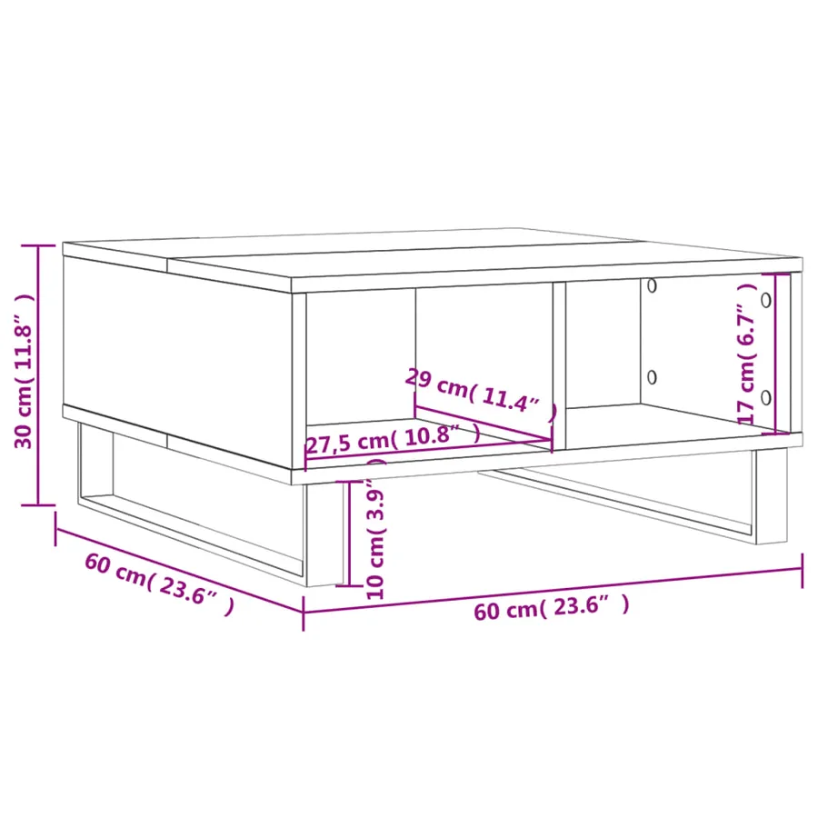 Table basse sonoma gris 60x60x30 cm bois d'ingénierie - 9