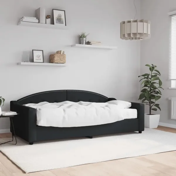 Lit de jour avec matelas noir 90x190 cm tissu