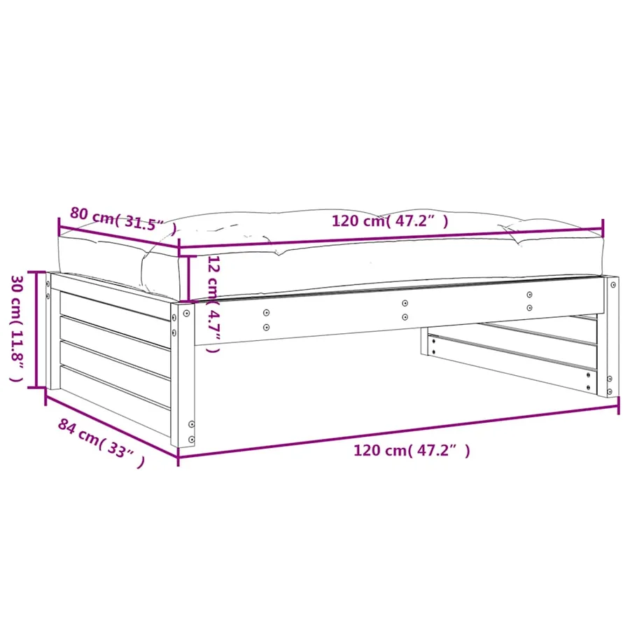 Repose-pied de jardin 120x80 cm blanc bois de pin massif - 9