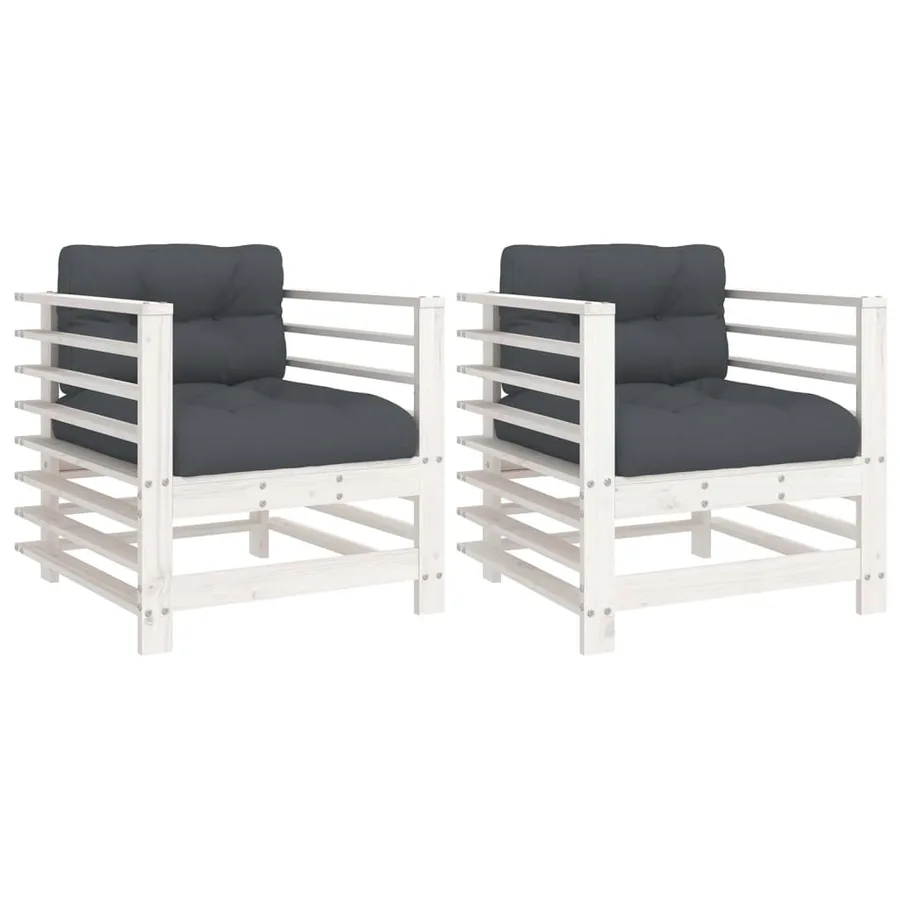 Chaises de jardin et coussins lot de 2 blanc bois de pin massif - 2