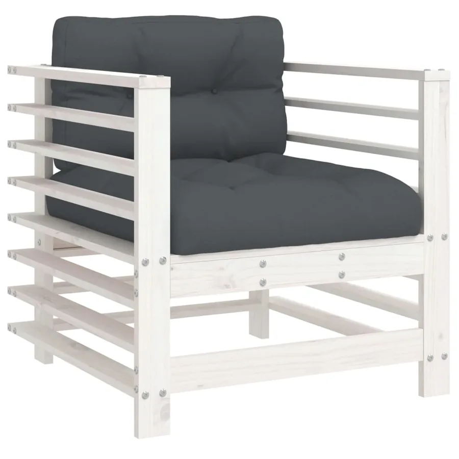 Chaises de jardin et coussins lot de 2 blanc bois de pin massif - 3