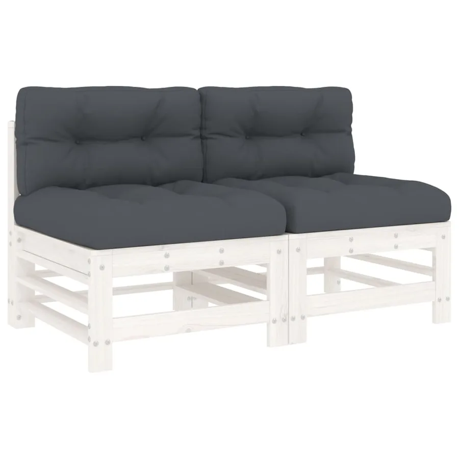 Canapés centraux avec coussins 2 pcs blanc bois de pin massif - 2