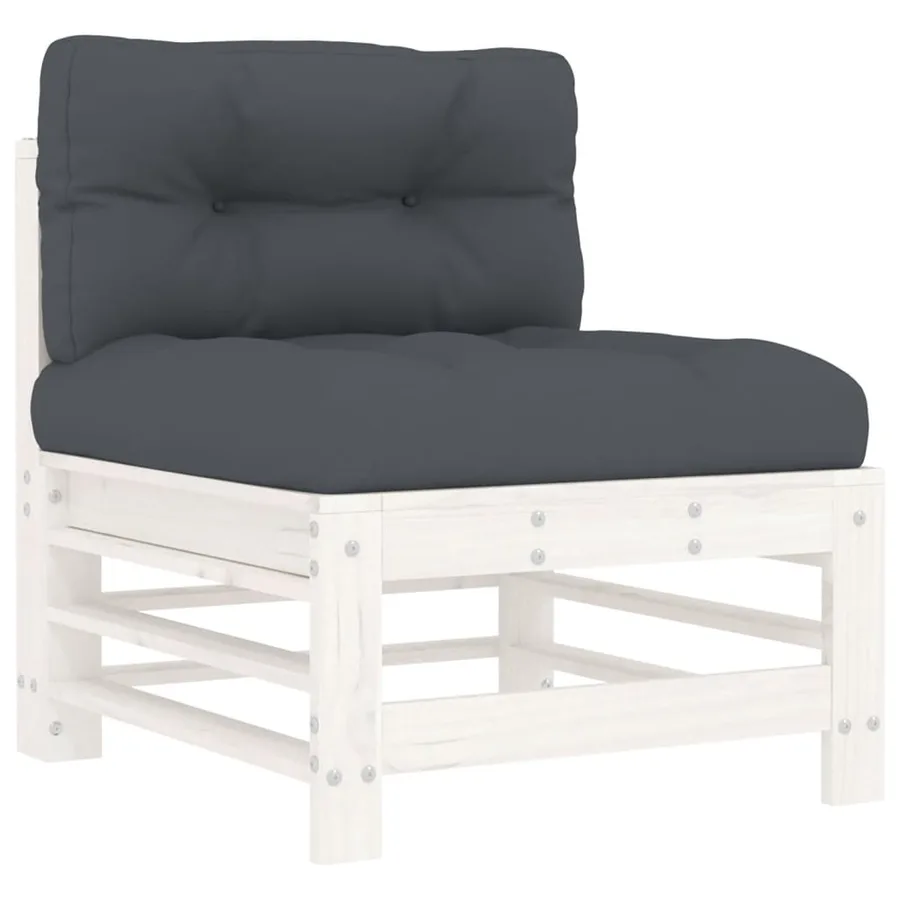Canapés centraux avec coussins 2 pcs blanc bois de pin massif - 4