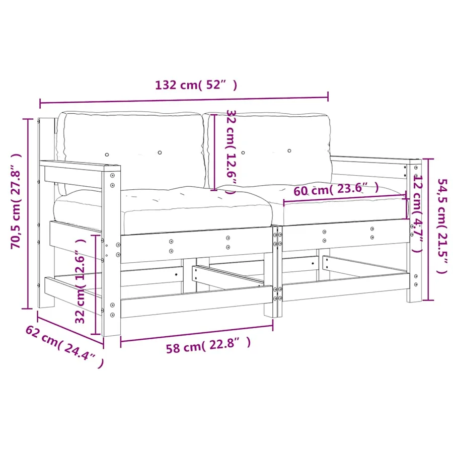 Chaises de jardin avec coussins lot de 2 bois de pin massif - 9