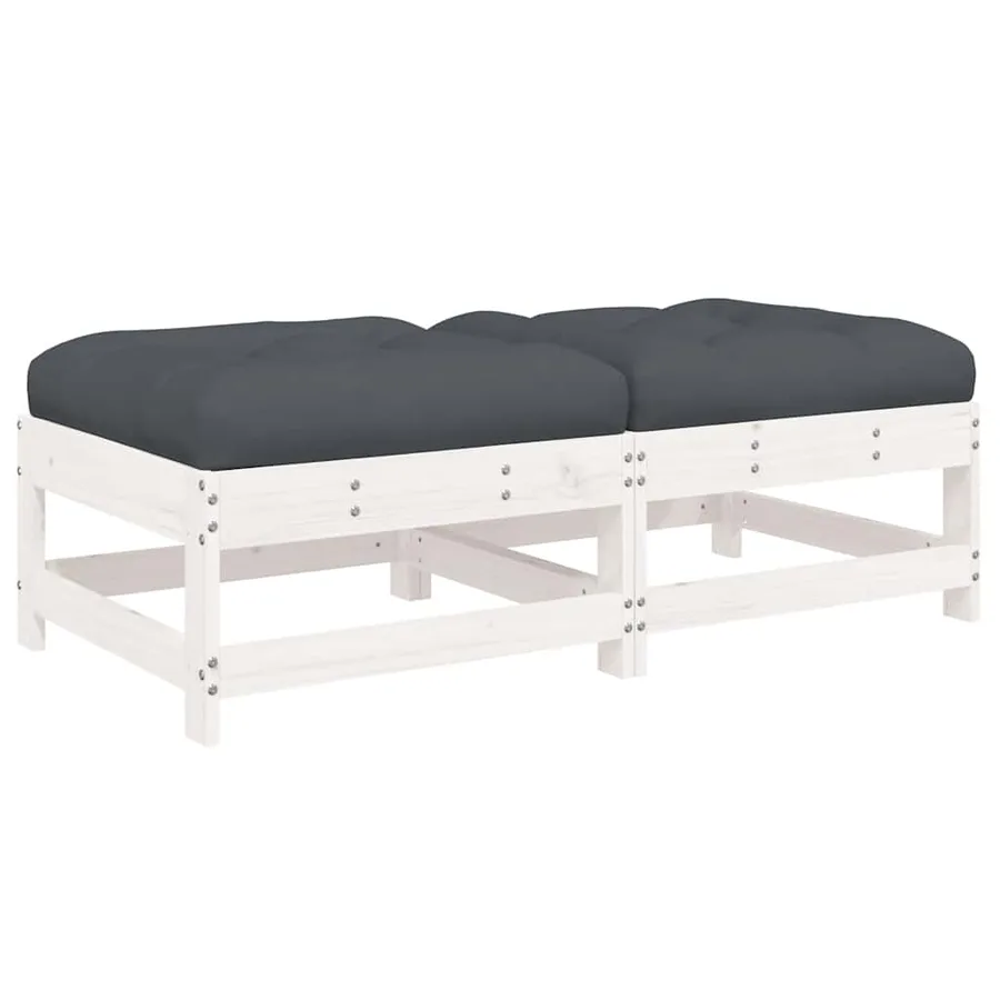 Repose-pieds de jardin coussins lot de 2 blanc bois pin massif - 2