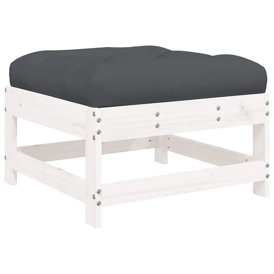 Repose-pieds de jardin coussins lot de 2 blanc bois pin massif - 4